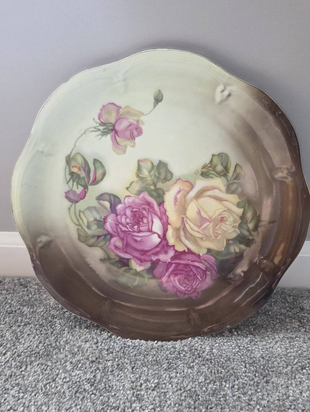 Mignon Porcelain Cottage Floral Platewith Pink and Yellow Roses